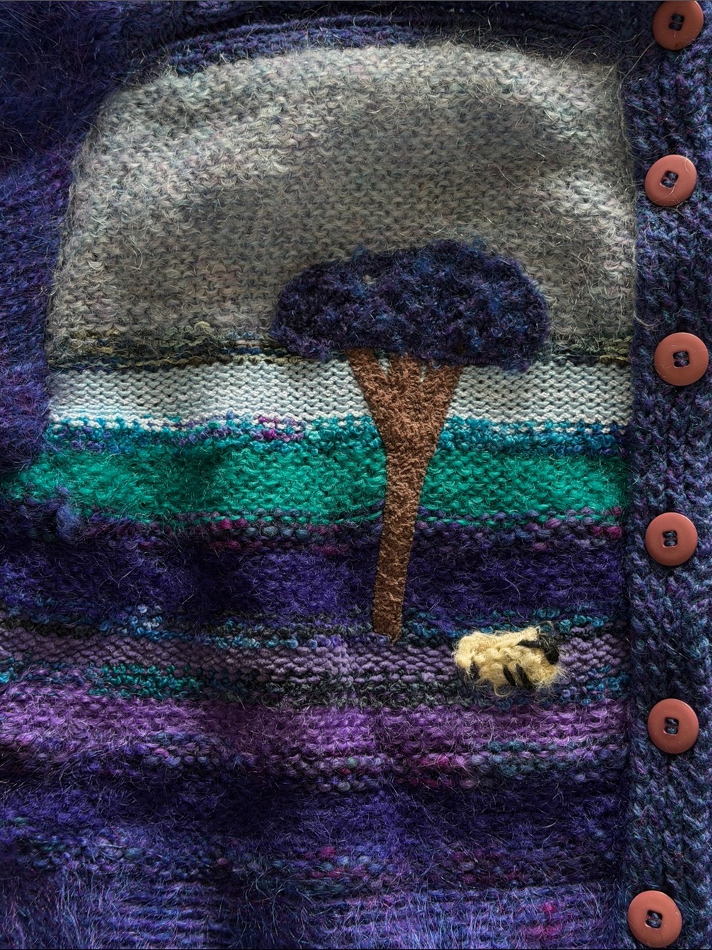 VTG Rosemarie B Hand Knit Irish Landscape Mohair Wool Cardigan Size XL - Picture 2 of 13